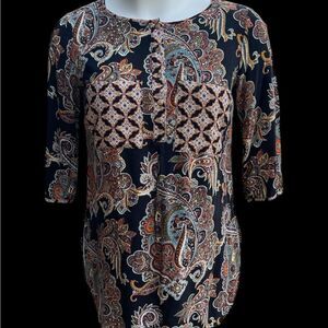 Fig and Flower Black and Brown Paisley Blouse3/4 sleeve size 1X